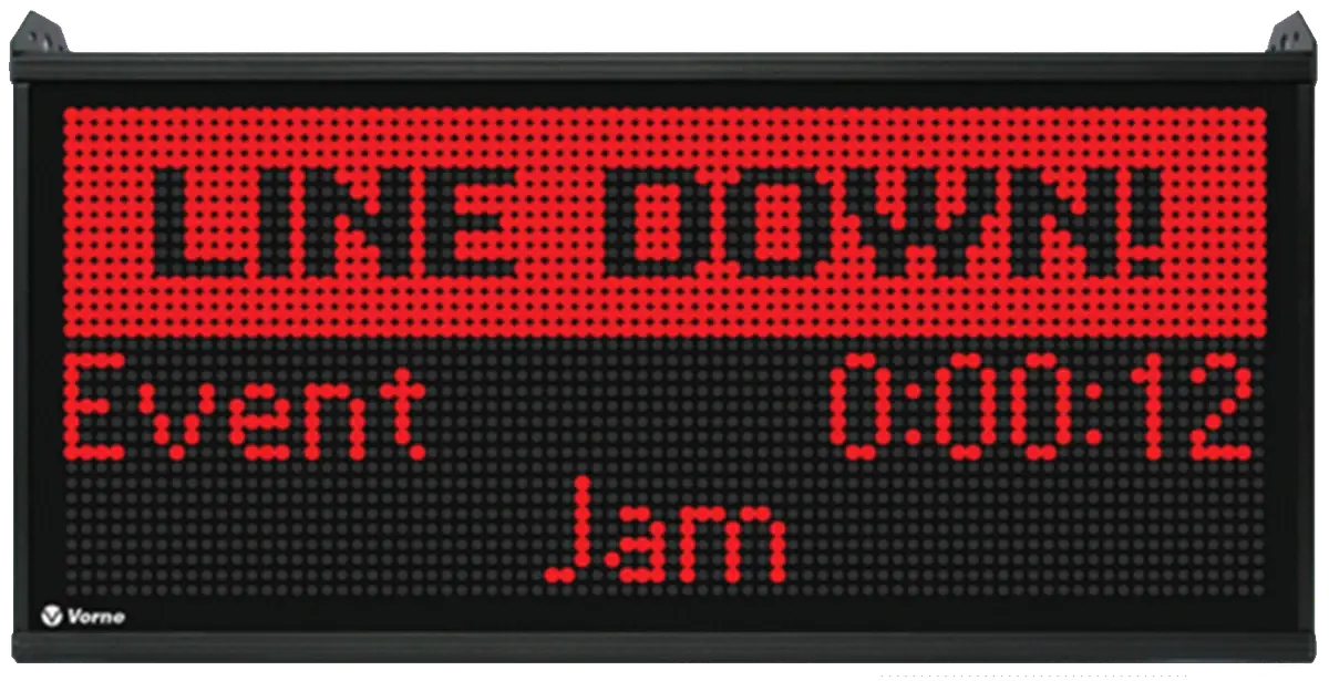 A Vorne XL scoreboard displaying a large Line Down message.